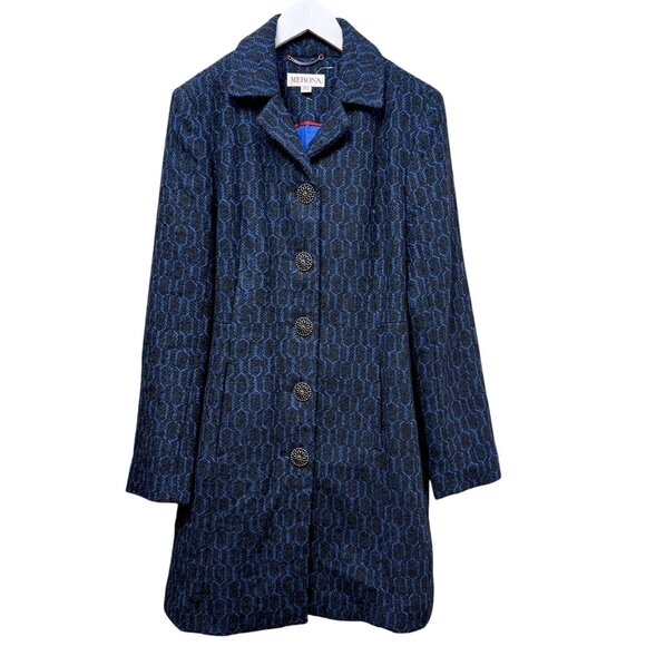 Merona Wool Blend Coat Medium Blue Black Woven Womens Jacket Peacoat - Picture 1 of 11